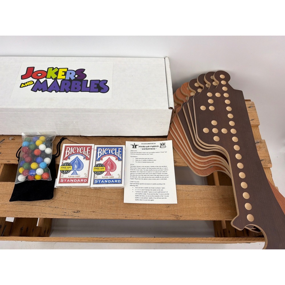 Jokers and Marbles Board Game Set 8 Player Wooden Interlocking Pieces Marbles